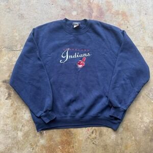 Vintage Cleveland Indians Sweatshirt Mens Size Large Chalk Line 90s Navy Blue
